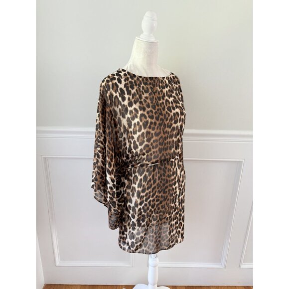 Chicos Leopard Print Sheer Caftan Top With Tie Waist Size 0 S - Picture 3 of 5